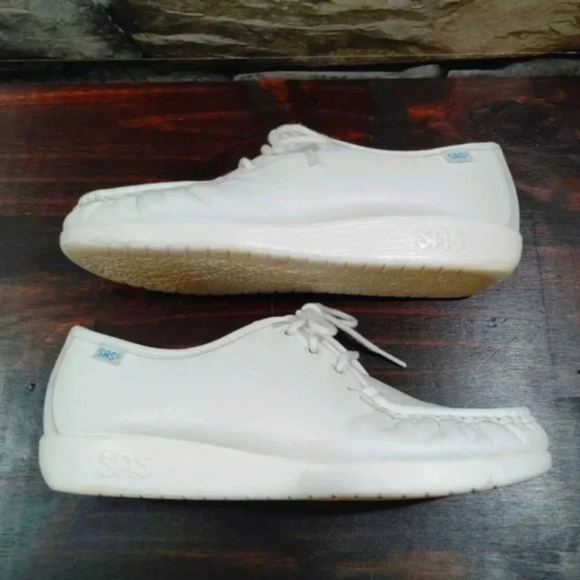 SAS Siesta Moccasins White Leather Nurse Career Soft Step Heel Sz 8 Wide - Picture 8 of 16